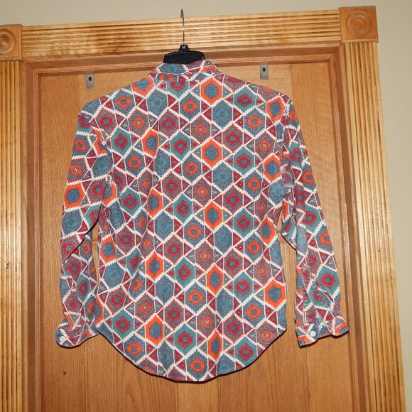 Men's Size M 100% Cotton Aztec Print Western Cowboy Long Sleeve Shirt WOOLRICH - Picture 2 of 4
